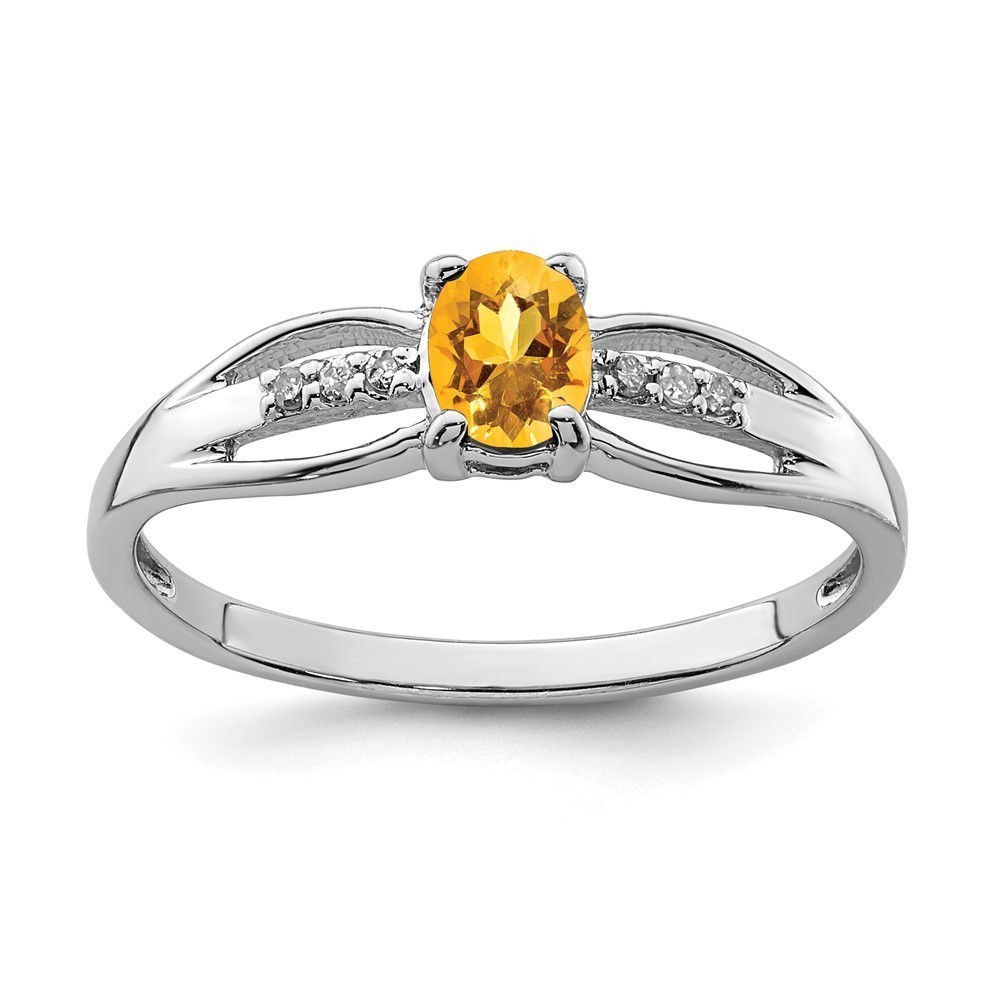 925 Sterling Silver Rhod-plated Diamond Citrine Nov. Birthstone Ring Size 8